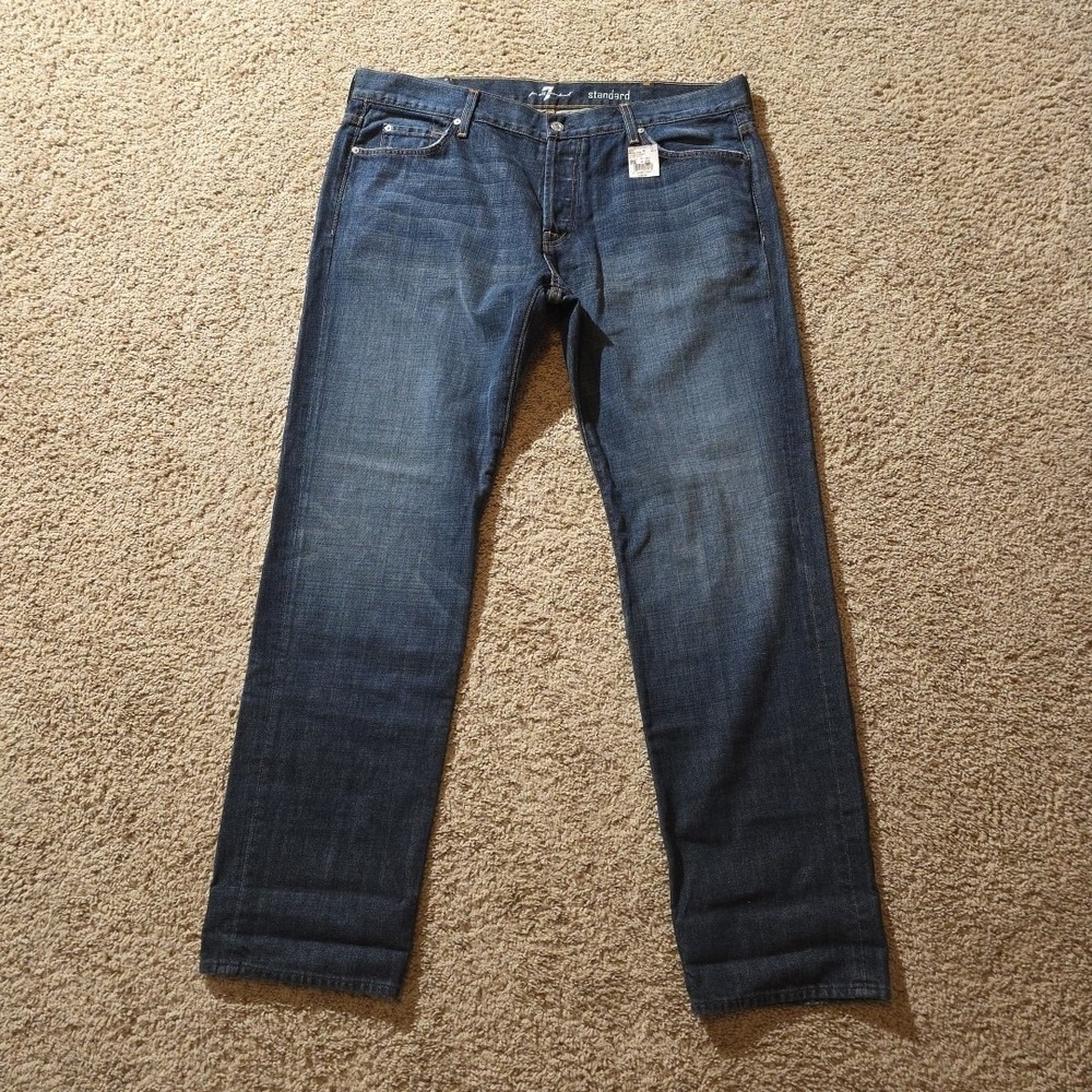 7 For All Mankind Jeans Men's Blue 40x33 Standard Straight Leg Dark Wash Denim